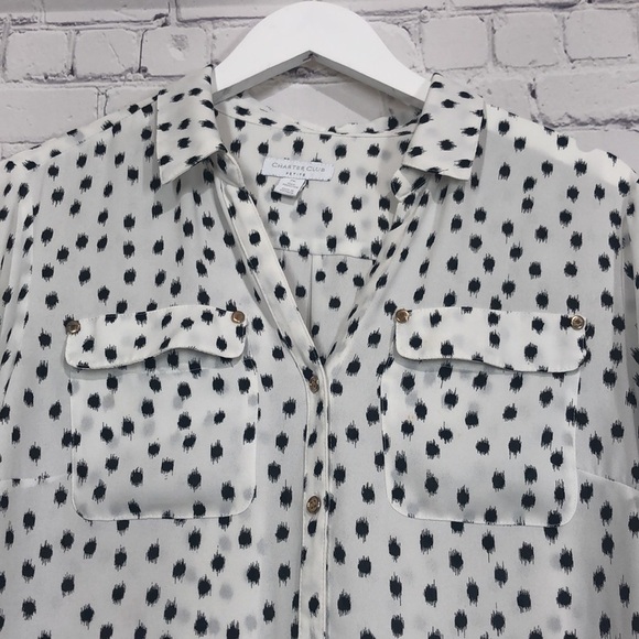 Charter club button down white and dots - Picture 5 of 9